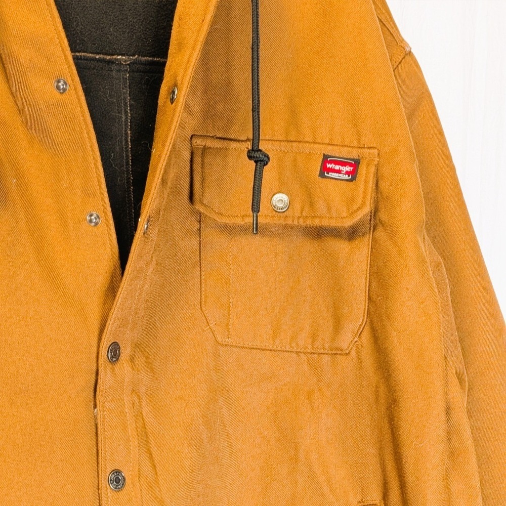 Wrangler Men's Workwear Fleece Lined Hooded Shirt Jacket Brown Duck Canvas XXL - Picture 3 of 8